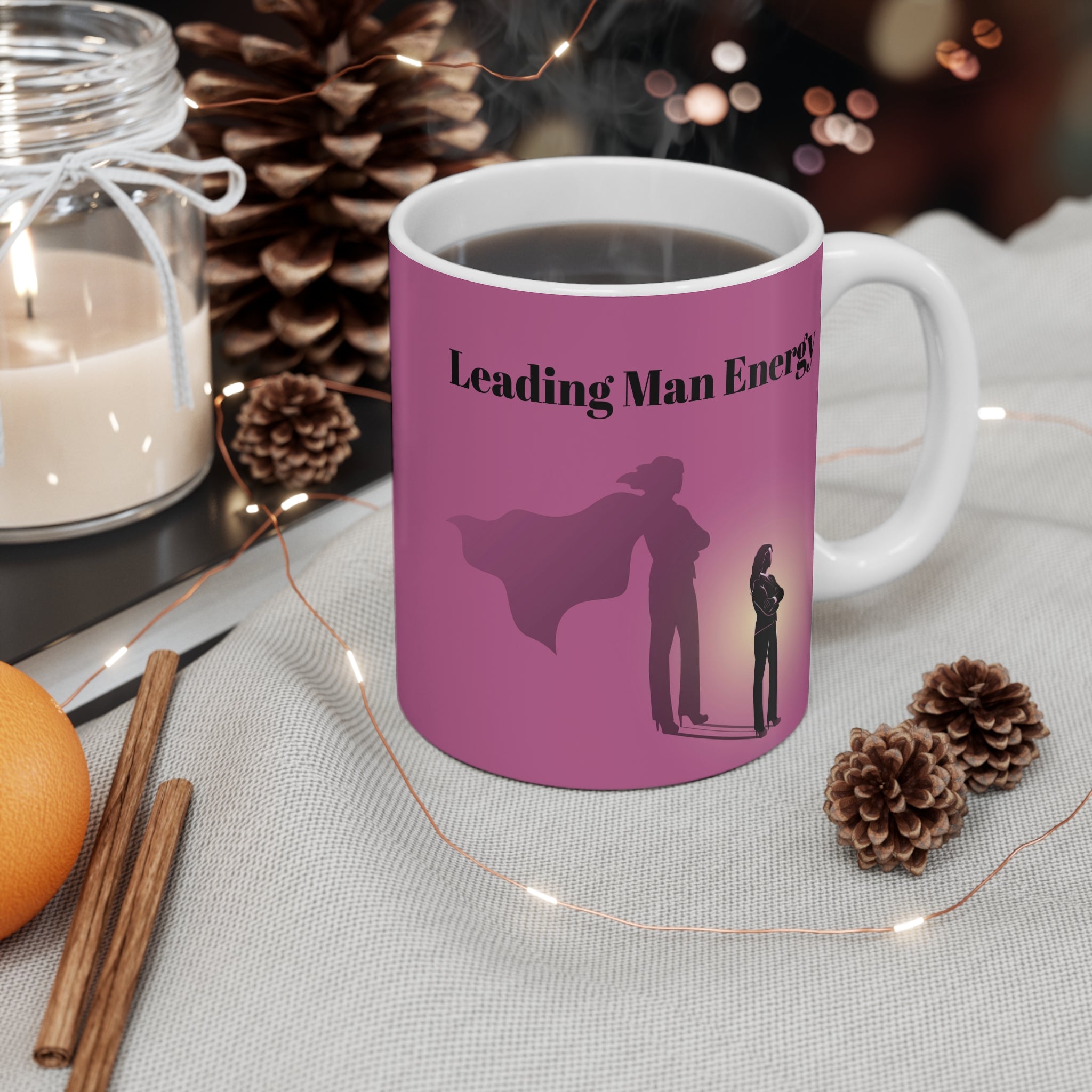 Pink Leading Man Energy | Motivational Coffee Cup | Gift for Book Lovers | Trendy Drinkware | Home Office Decor | Pink Design